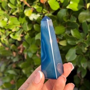 Dyed Blue Brazil Agate Tower | Banded Agate Obelisk Point |
